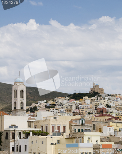 Image of view of port town Syros Cyclades Greece
