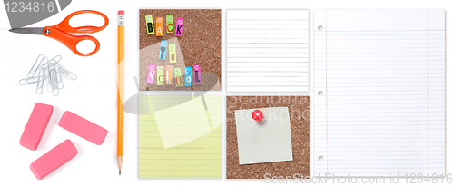 Image of Multiple Back to School Student Supplies on a White Background