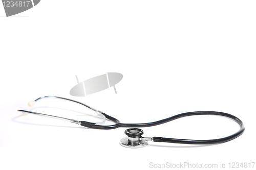 Image of Black Medical Stethoscope With Copy Space on White