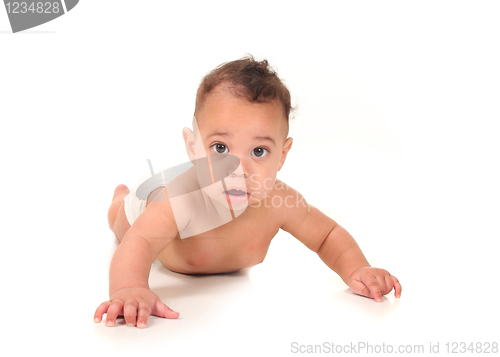 Image of Adorable Baby Boy Learning to Crawl
