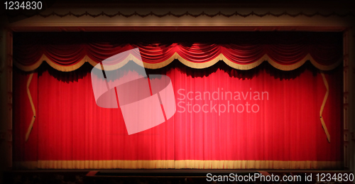 Image of Bright Stage Theater Drape Background  With Yellow Vintage Trim