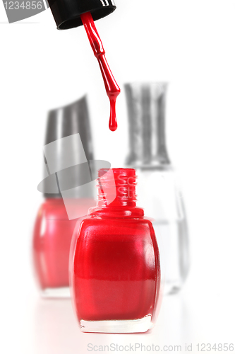 Image of Nail Polish Dripping Into a Bottle of Red Enamel
