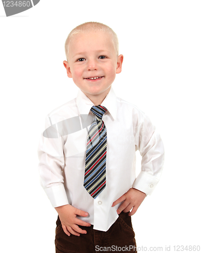 Image of Small Kid in a Button Down Shirt and Tie