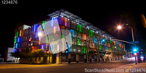 Image of Parking Structure in Los Angeles With Colorful Accent Lights