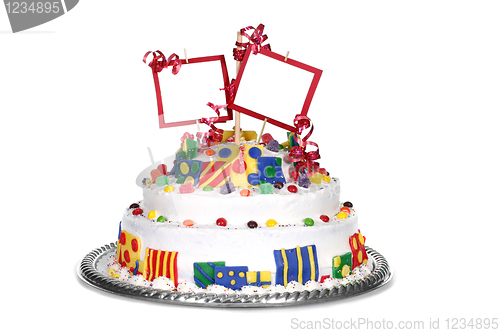 Image of Colorful Birthday Cake With Blank Space for Your Message