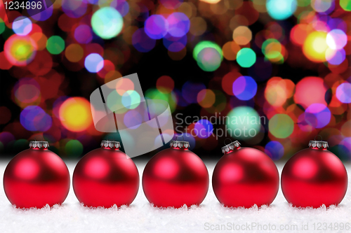 Image of Shiny Red Christmas Bulbs and Pretty Lights