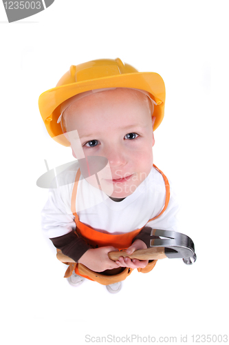 Image of Little Construction Worker on White Background