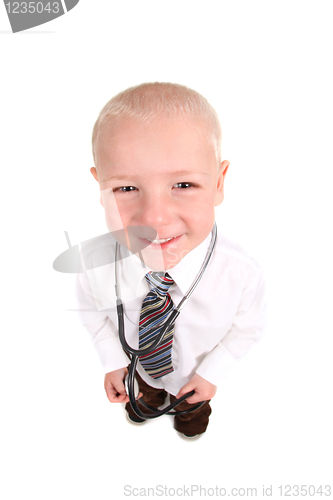 Image of Smiling Child Doctor Looking up at the Viewer