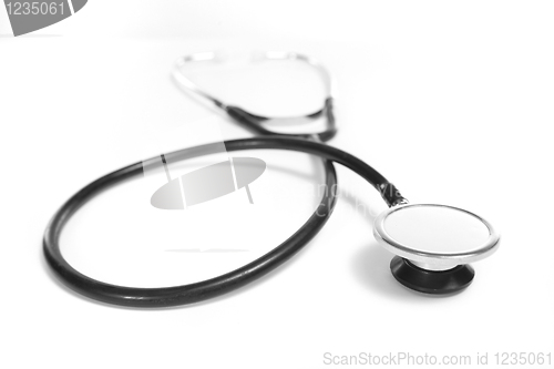 Image of Medical Stethoscope on White Background With Copy Space