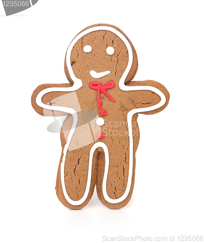 Image of Gingerbread Man Smiling and Isolated on White Background
