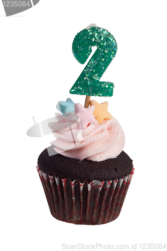 Image of Mini cupcake with birthday candle for two year old
