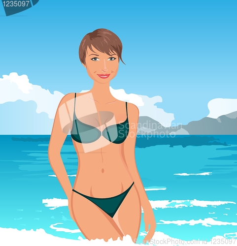 Image of pretty girl on summer background