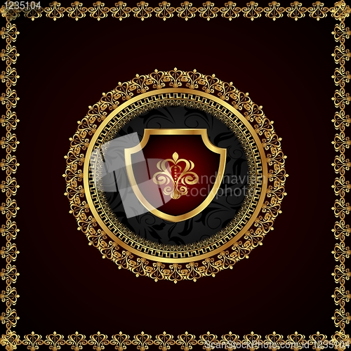 Image of golden floral frame with heraldic elements