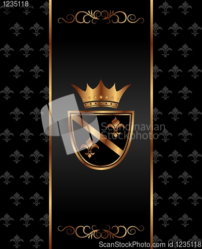 Image of vintage dark golden card with heraldic elements