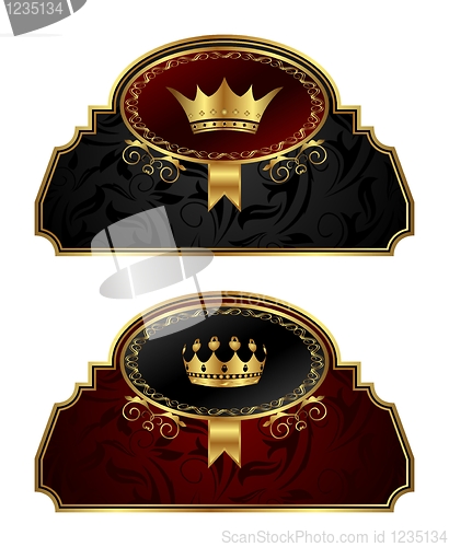 Image of set gold vintage labels with crown