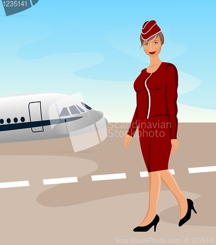 Image of beautiful stewardess at the airport