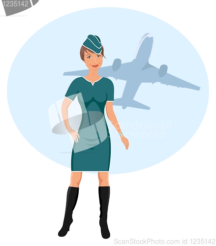 Image of beautiful stewardess at the airport