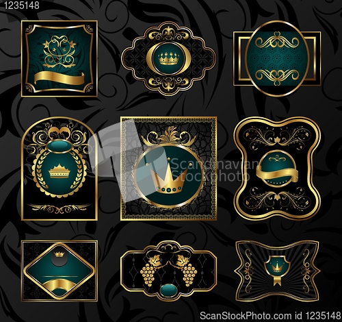 Image of set black gold-framed labels