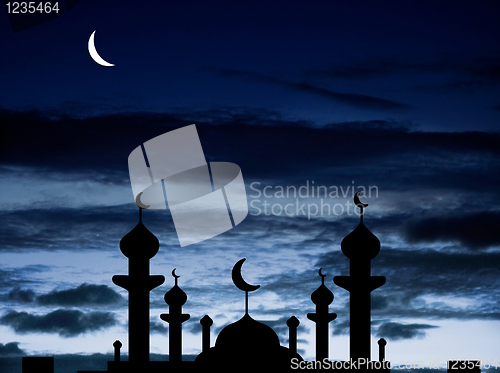 Image of Half moon and a mosque