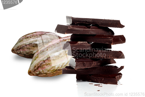 Image of Cocoa fruit and dark chocolate