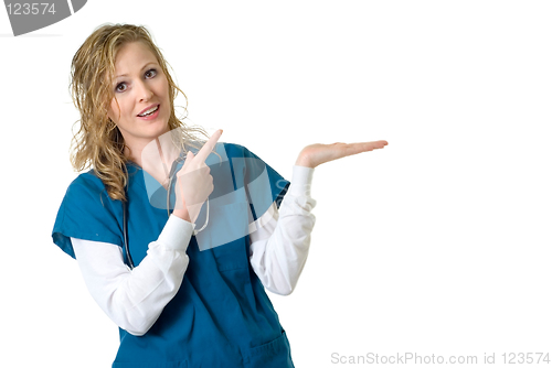 Image of Nurse Holding and pointing