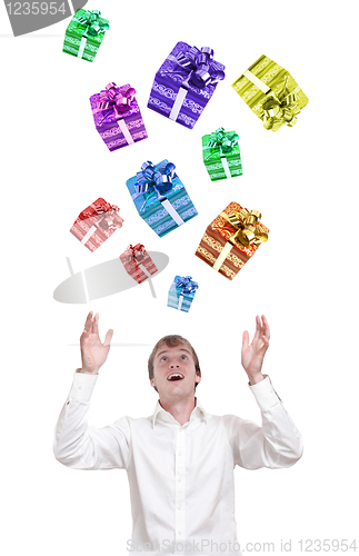 Image of Happy guy with presents