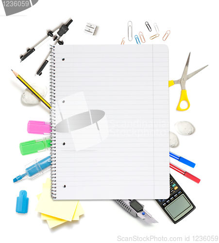 Image of Notepad with lots of office objects