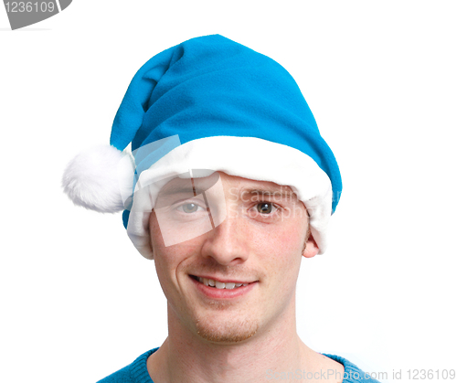 Image of Guy with blue christmas hat
