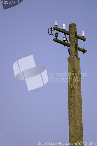 Image of telegraph pole and blue sky