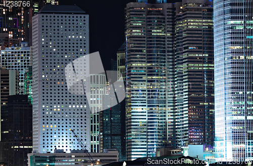 Image of business buildings at night in Hong Kong