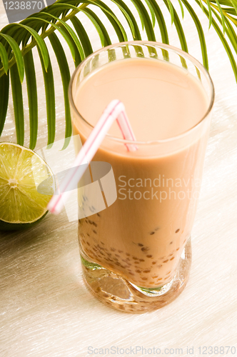 Image of Pearl milk drink on white. Bubble tea