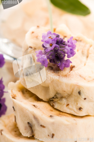 Image of Handmade Soap With Fresh Lavender Flowers And Bath Salt