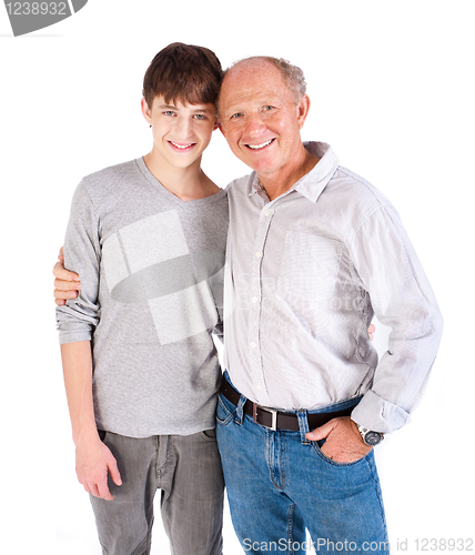 Image of Teenager and grandfather, in studio