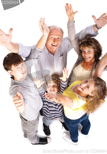 Image of Aerial view of cheerful family