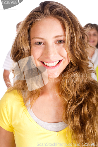 Image of Gorgeous young woman with her parents in the background
