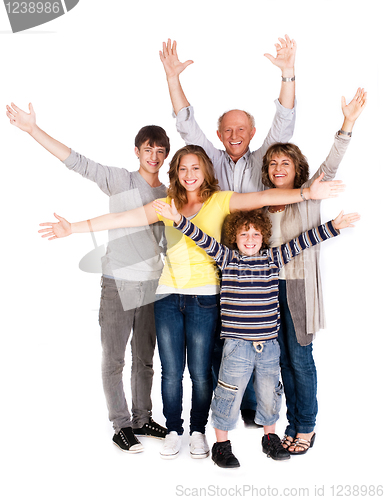 Image of Happy family of five with young kid