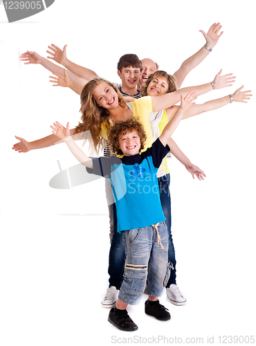 Image of Portrait of cheerful three generation family