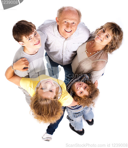 Image of Aerial view of happy family