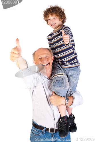 Image of Thumbs-up pair of grandfather and grandson