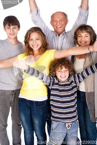 Image of Happy family of five with young kid