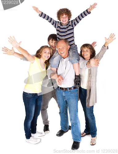 Image of Happy family of five with young kid