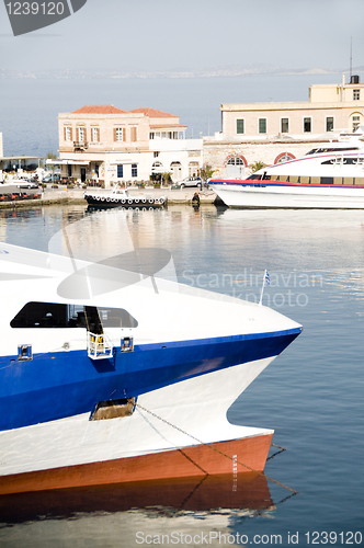 Image of boats in Hermoupolis Harbor Syros Greece