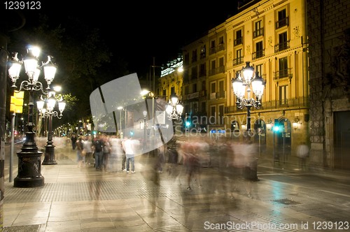 Image of night scene La Rambla Barcelona