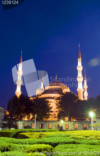 Image of Blue Mosque park night Istanbul Turkey