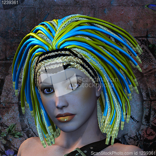 Image of Rasta woman with colorful hair