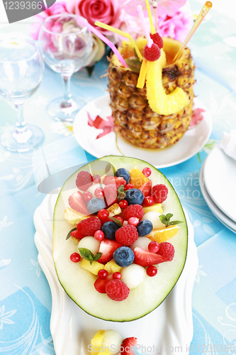 Image of Fresh fruit salad with pineapple drink