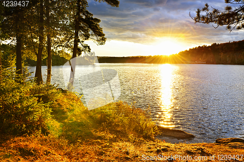 Image of Sunset over lake