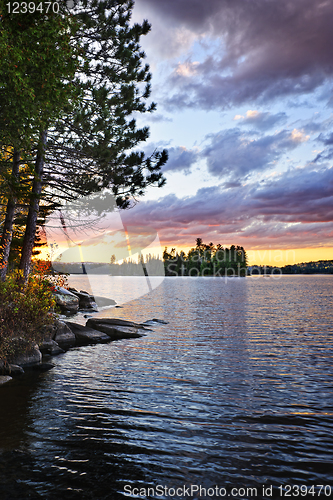 Image of Dramatic sunset at lake