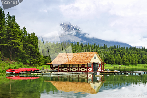 Image of Boathouse on mountain lake