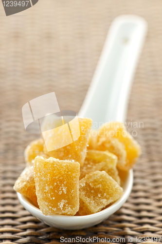 Image of Candied ginger pieces in spoon